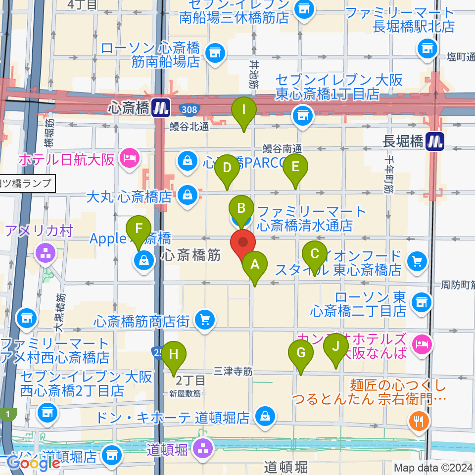 大阪心斎橋MUSE BOX周辺のコンビニエンスストア一覧地図