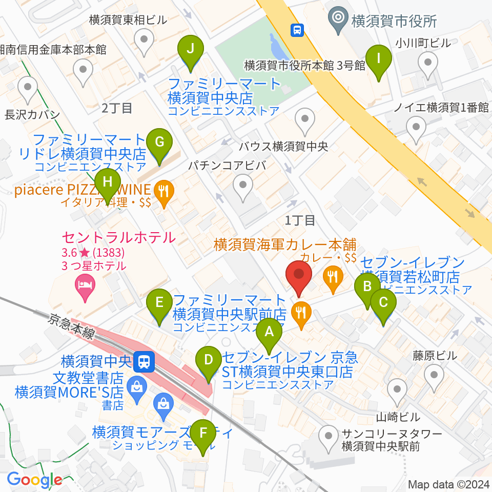 よこすかピアノスタジオ周辺のコンビニエンスストア一覧地図