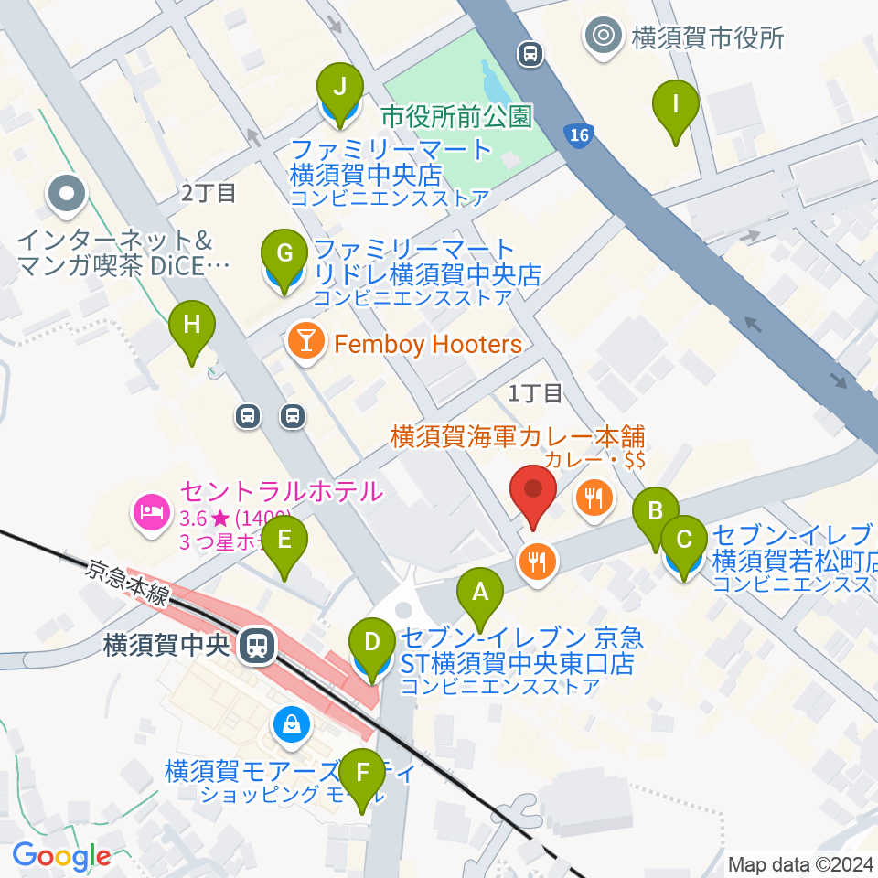 よこすかピアノスタジオ周辺のコンビニエンスストア一覧地図