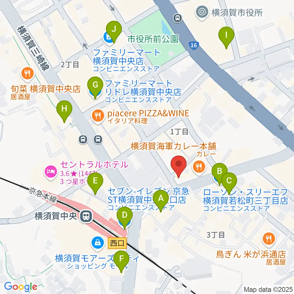 よこすかピアノスタジオ周辺のコンビニエンスストア一覧地図