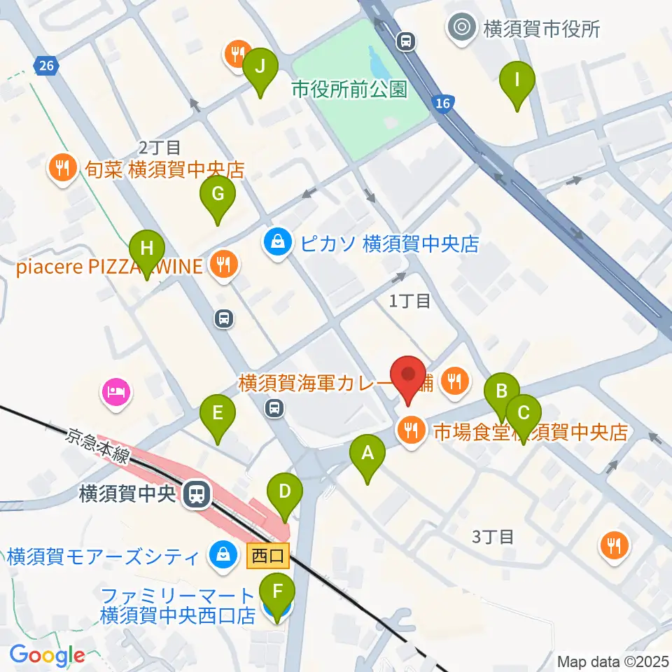 よこすかピアノスタジオ周辺のコンビニエンスストア一覧地図