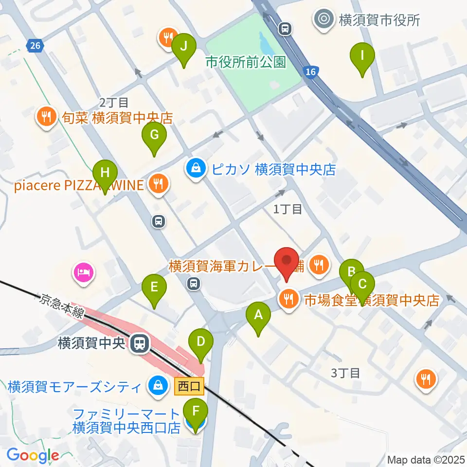 よこすかピアノスタジオ周辺のコンビニエンスストア一覧地図