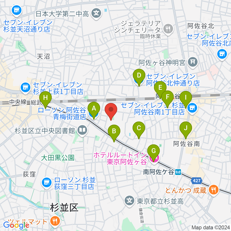 長谷部ギター教室周辺のコンビニエンスストア一覧地図