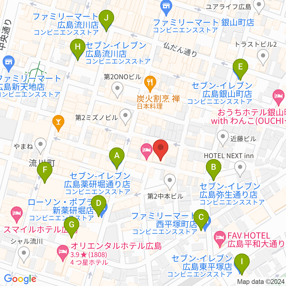 広島LIVE VANQUISH周辺のコンビニエンスストア一覧地図