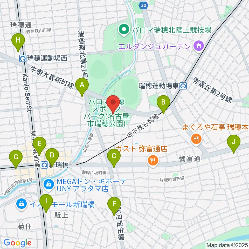 パロマ瑞穂ラグビー場周辺のコンビニエンスストア一覧地図
