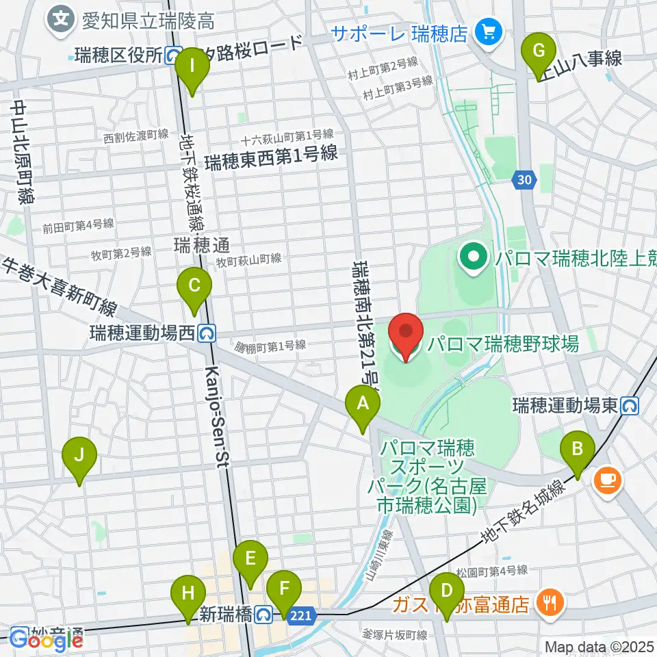 パロマ瑞穂野球場周辺のコンビニエンスストア一覧地図