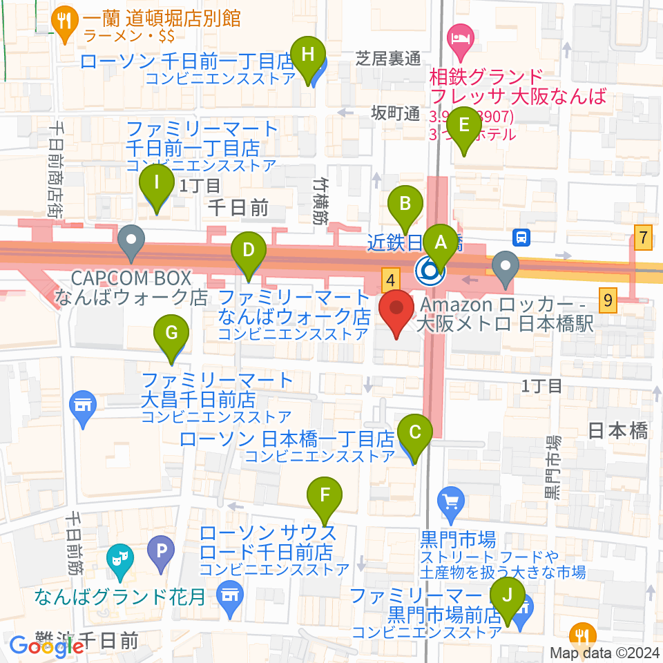 スタジオハイダウェイ日本橋店周辺のコンビニエンスストア一覧地図