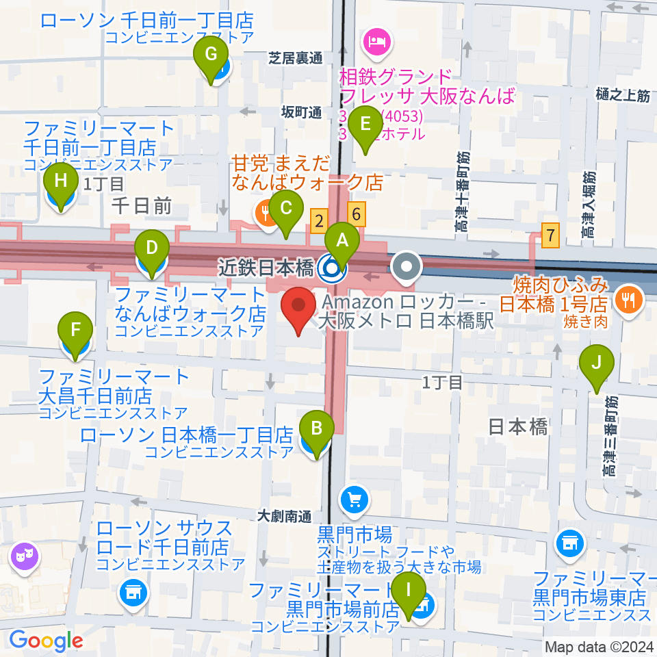 スタジオハイダウェイ日本橋店周辺のコンビニエンスストア一覧地図