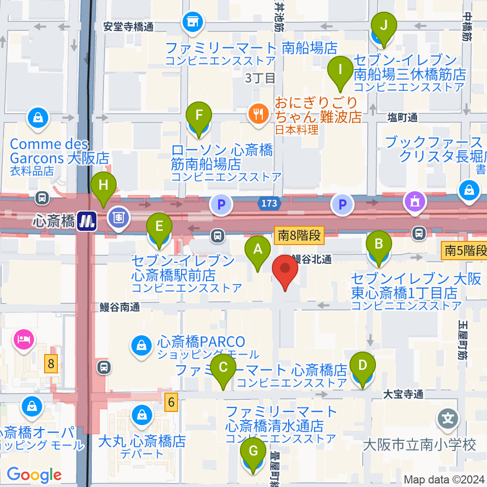 DAIHATSU心斎橋角座周辺のコンビニエンスストア一覧地図