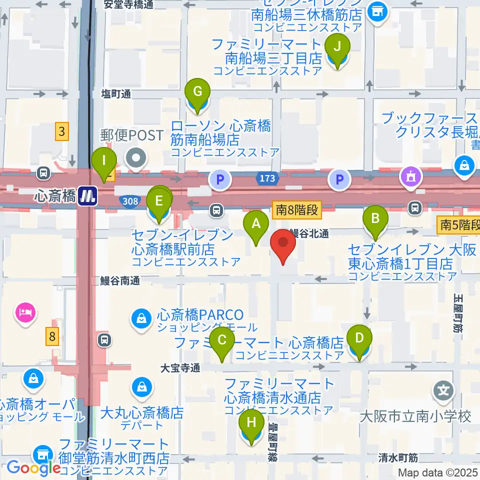 DAIHATSU心斎橋角座周辺のコンビニエンスストア一覧地図