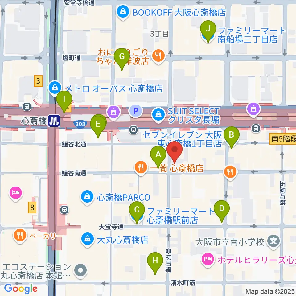 DAIHATSU心斎橋角座周辺のコンビニエンスストア一覧地図