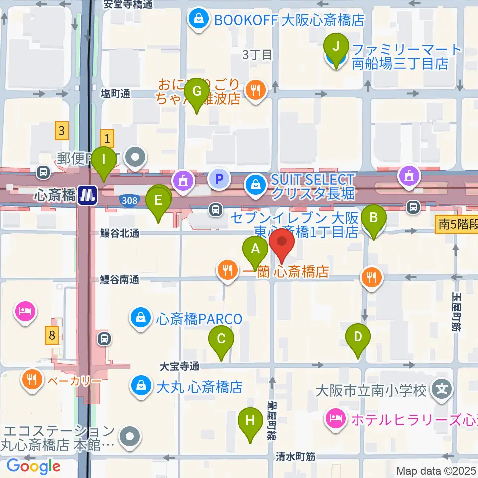 DAIHATSU心斎橋角座周辺のコンビニエンスストア一覧地図