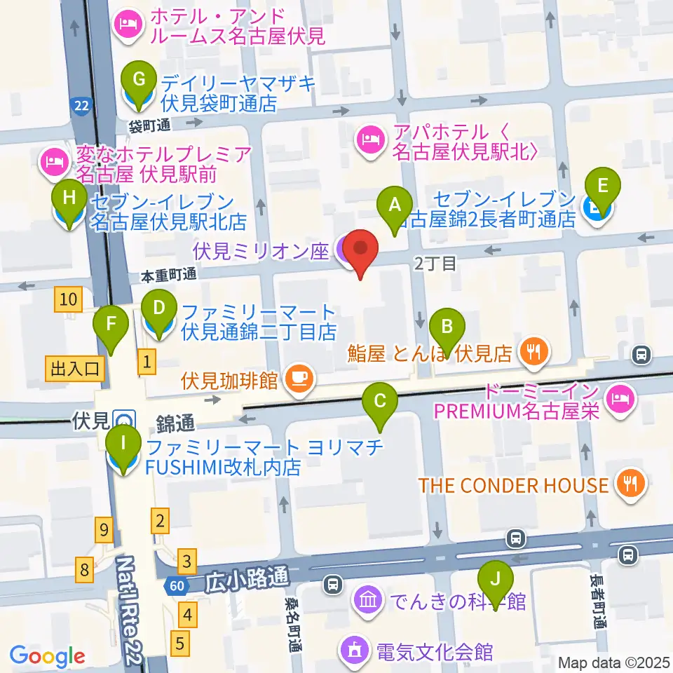伏見ミリオン座周辺のコンビニエンスストア一覧地図