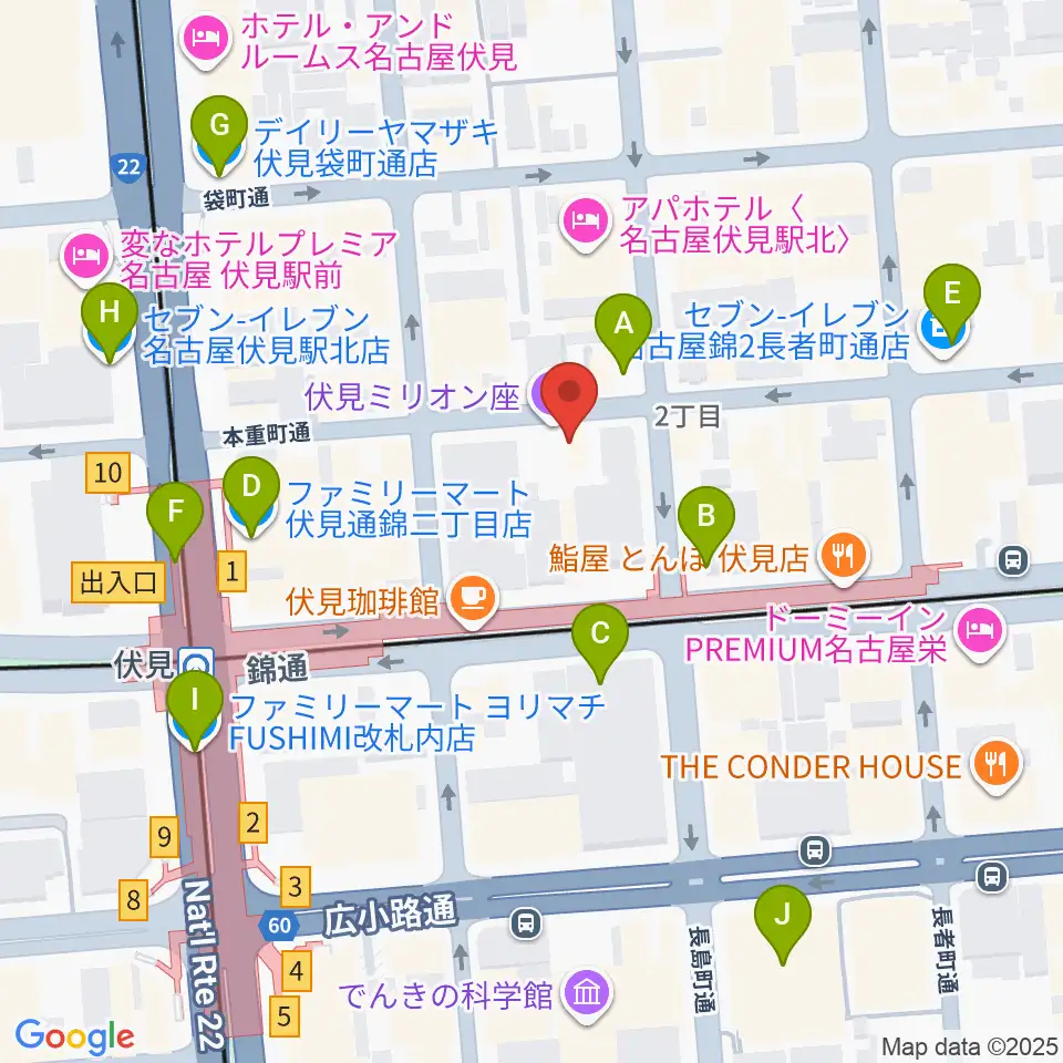 伏見ミリオン座周辺のコンビニエンスストア一覧地図