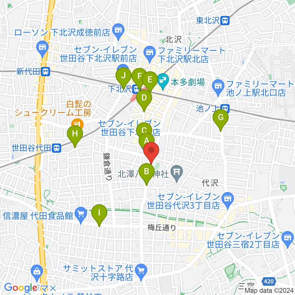 スタジオベイド下北沢店周辺のコンビニエンスストア一覧地図