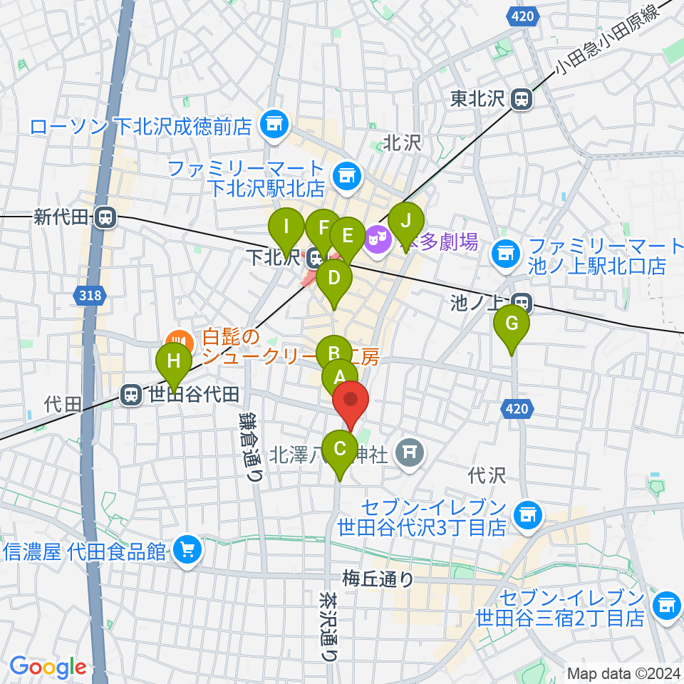 スタジオベイド下北沢店周辺のコンビニエンスストア一覧地図