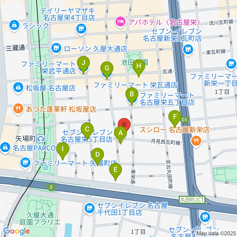 名古屋栄シアターZONE周辺のコンビニエンスストア一覧地図