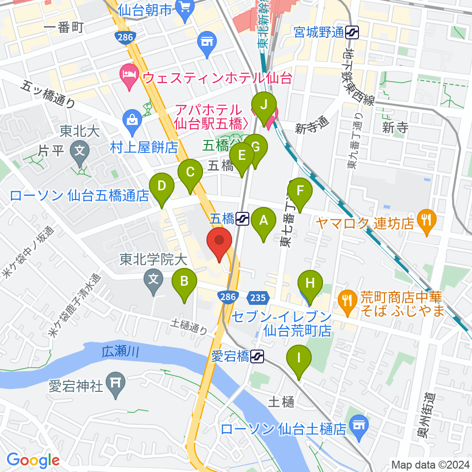 仙台市福祉プラザ周辺のコンビニエンスストア一覧地図