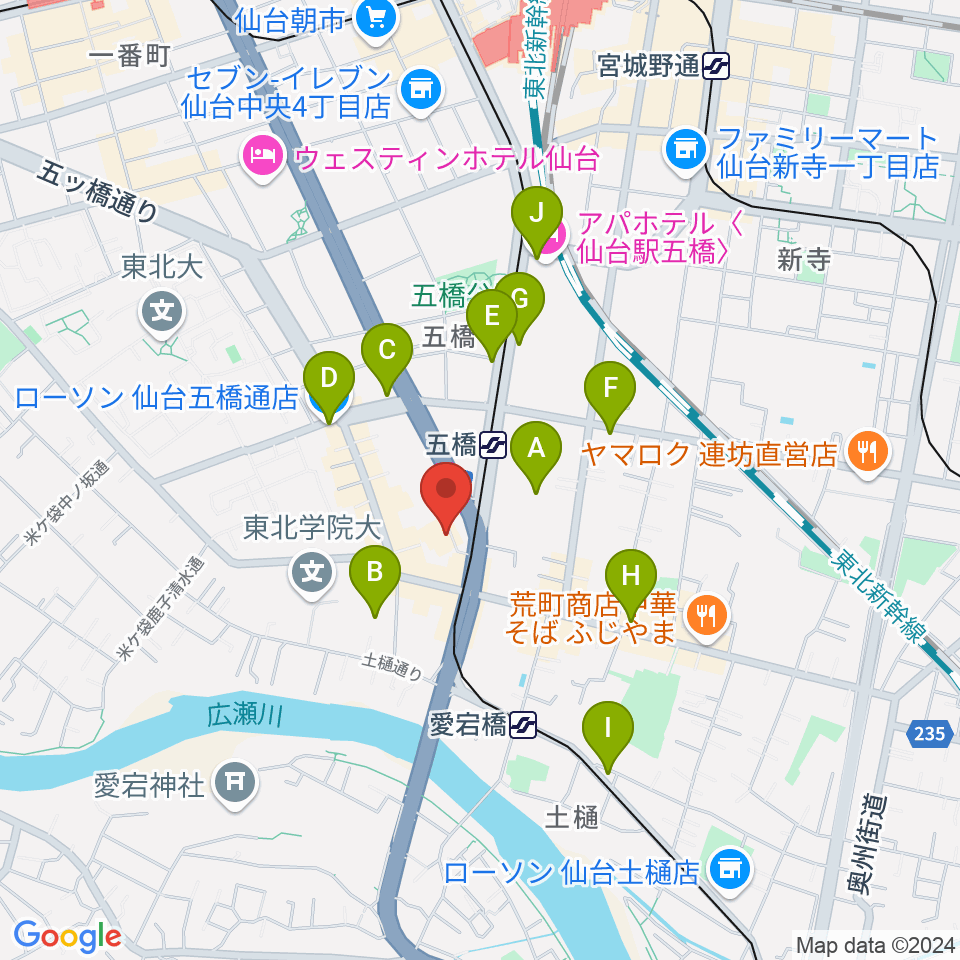 仙台市福祉プラザ周辺のコンビニエンスストア一覧地図