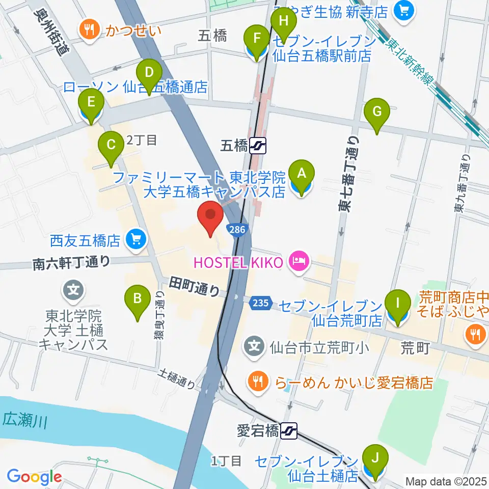 仙台市福祉プラザ周辺のコンビニエンスストア一覧地図