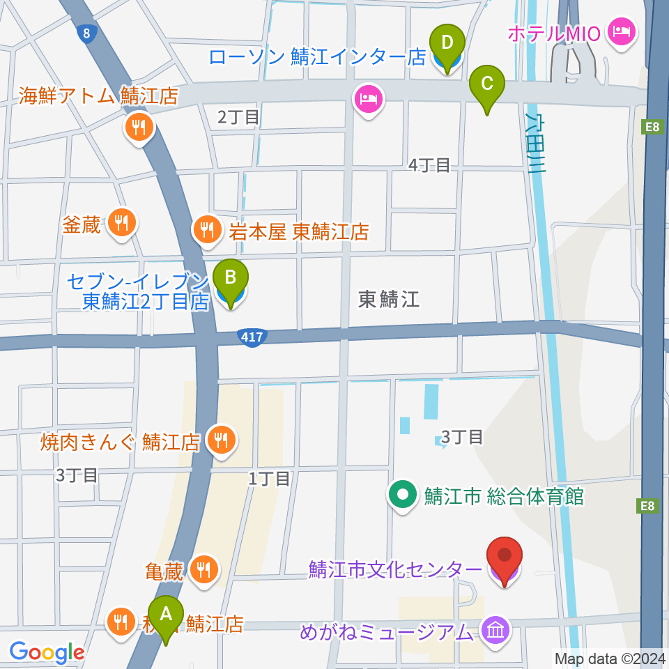 鯖江市文化センター周辺のコンビニエンスストア一覧地図