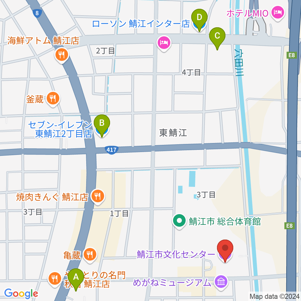 鯖江市文化センター周辺のコンビニエンスストア一覧地図