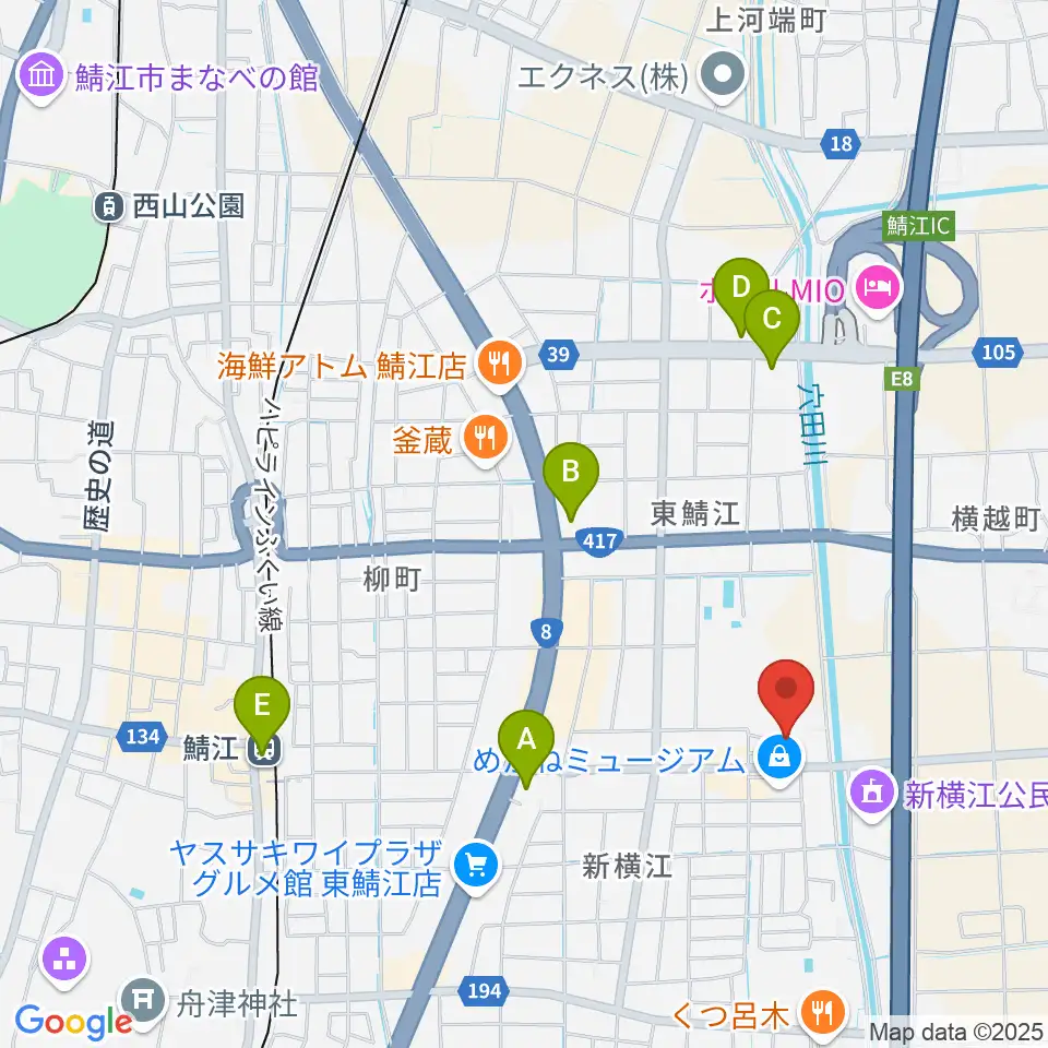 鯖江市文化センター周辺のコンビニエンスストア一覧地図
