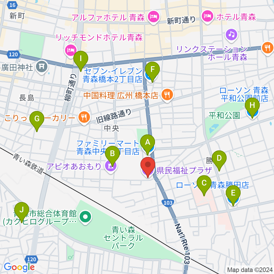 青森県民福祉プラザ周辺のコンビニエンスストア一覧地図