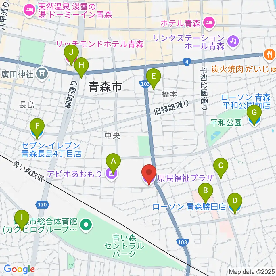 青森県民福祉プラザ周辺のコンビニエンスストア一覧地図