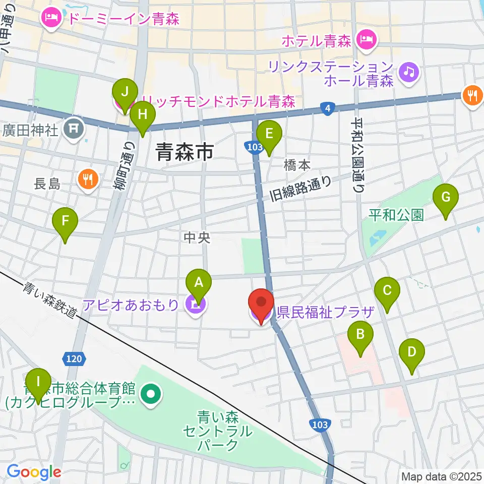 青森県民福祉プラザ周辺のコンビニエンスストア一覧地図