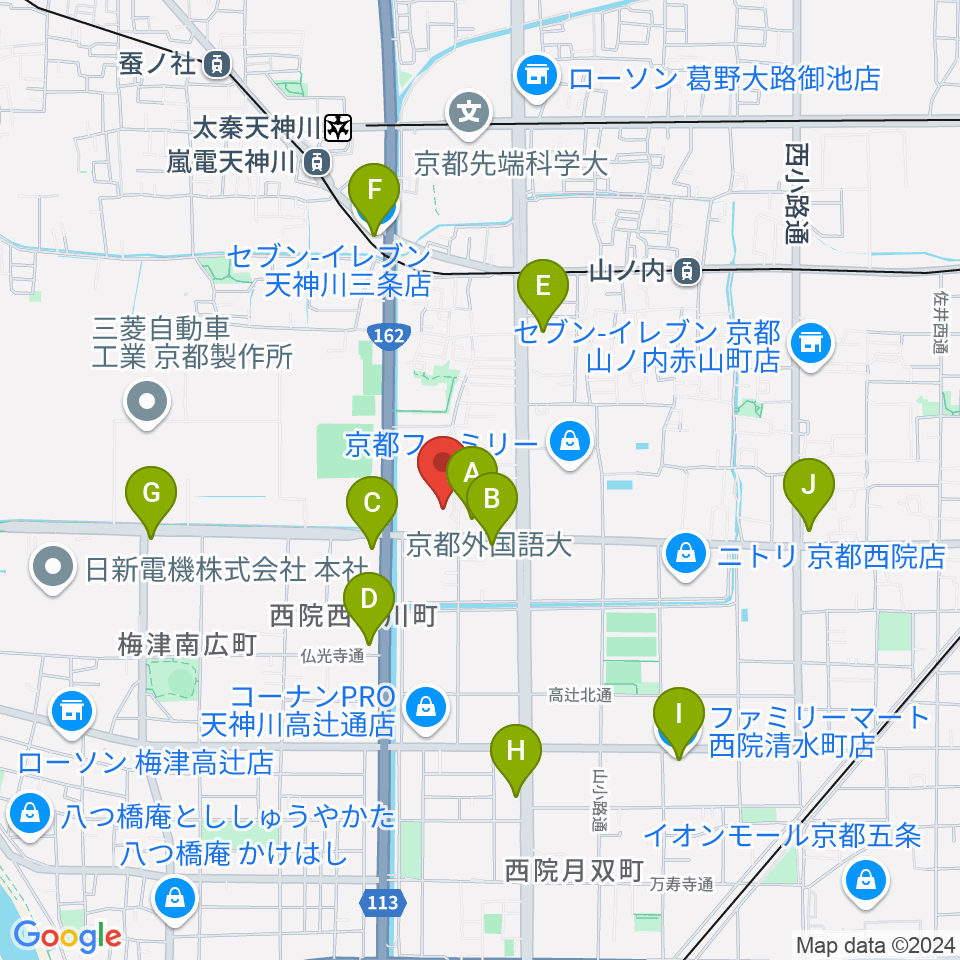 京都外国語大学 森田記念講堂周辺のコンビニエンスストア一覧地図