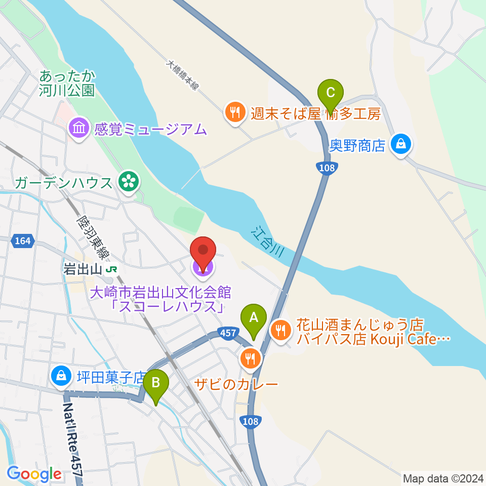 岩出山文化会館（スコーレハウス）周辺のコンビニエンスストア一覧地図