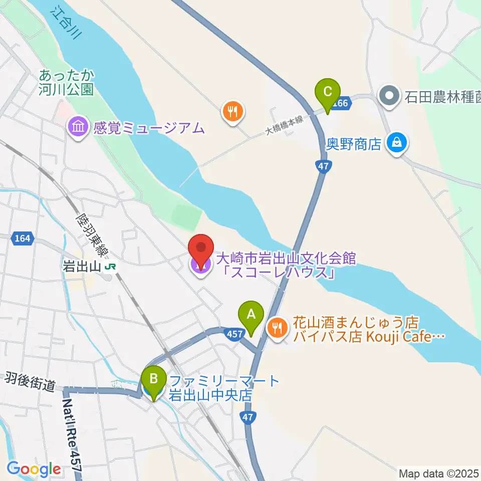 岩出山文化会館（スコーレハウス）周辺のコンビニエンスストア一覧地図
