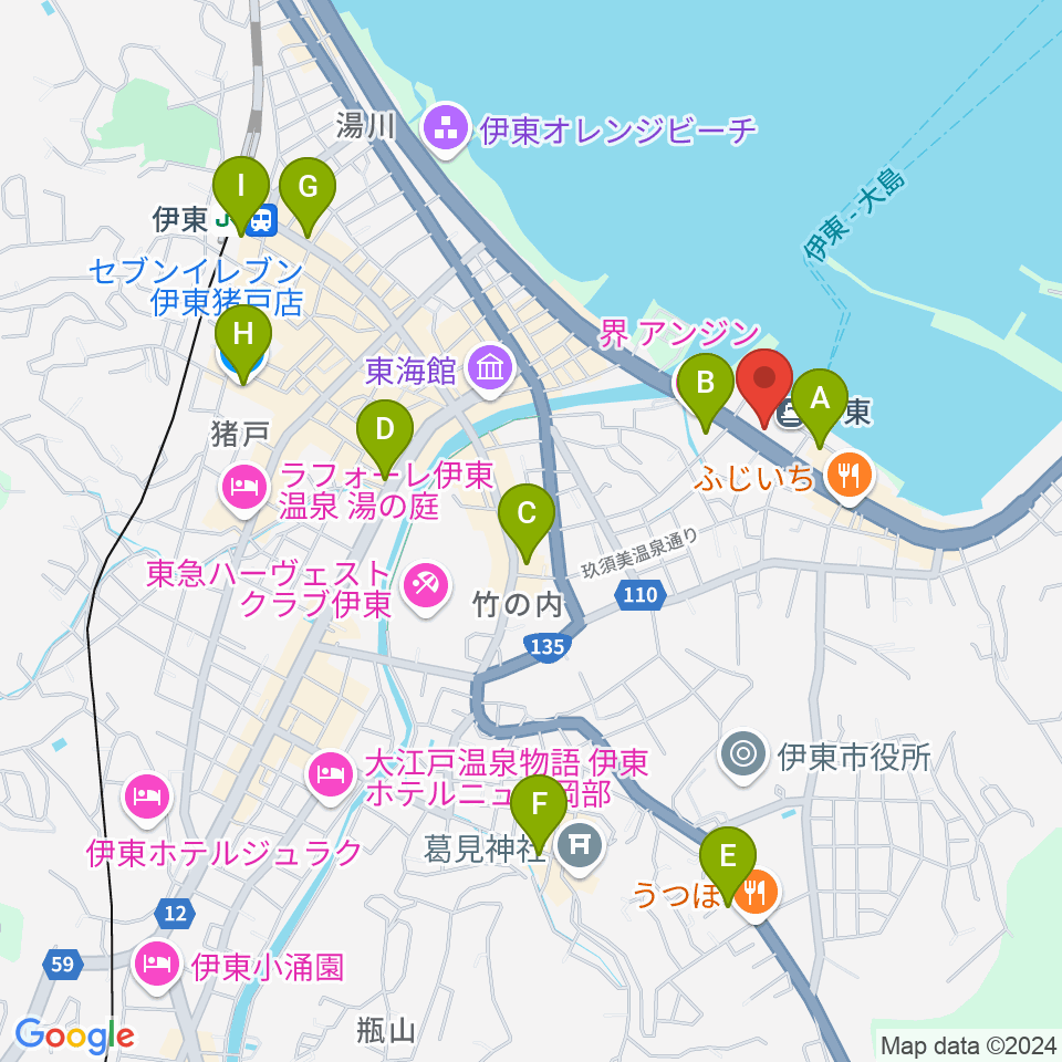 伊東市観光会館周辺のコンビニエンスストア一覧地図