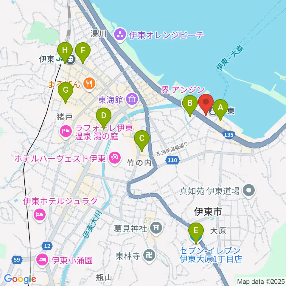 伊東市観光会館周辺のコンビニエンスストア一覧地図