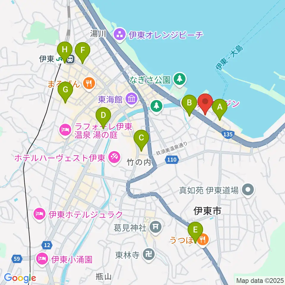 伊東市観光会館周辺のコンビニエンスストア一覧地図