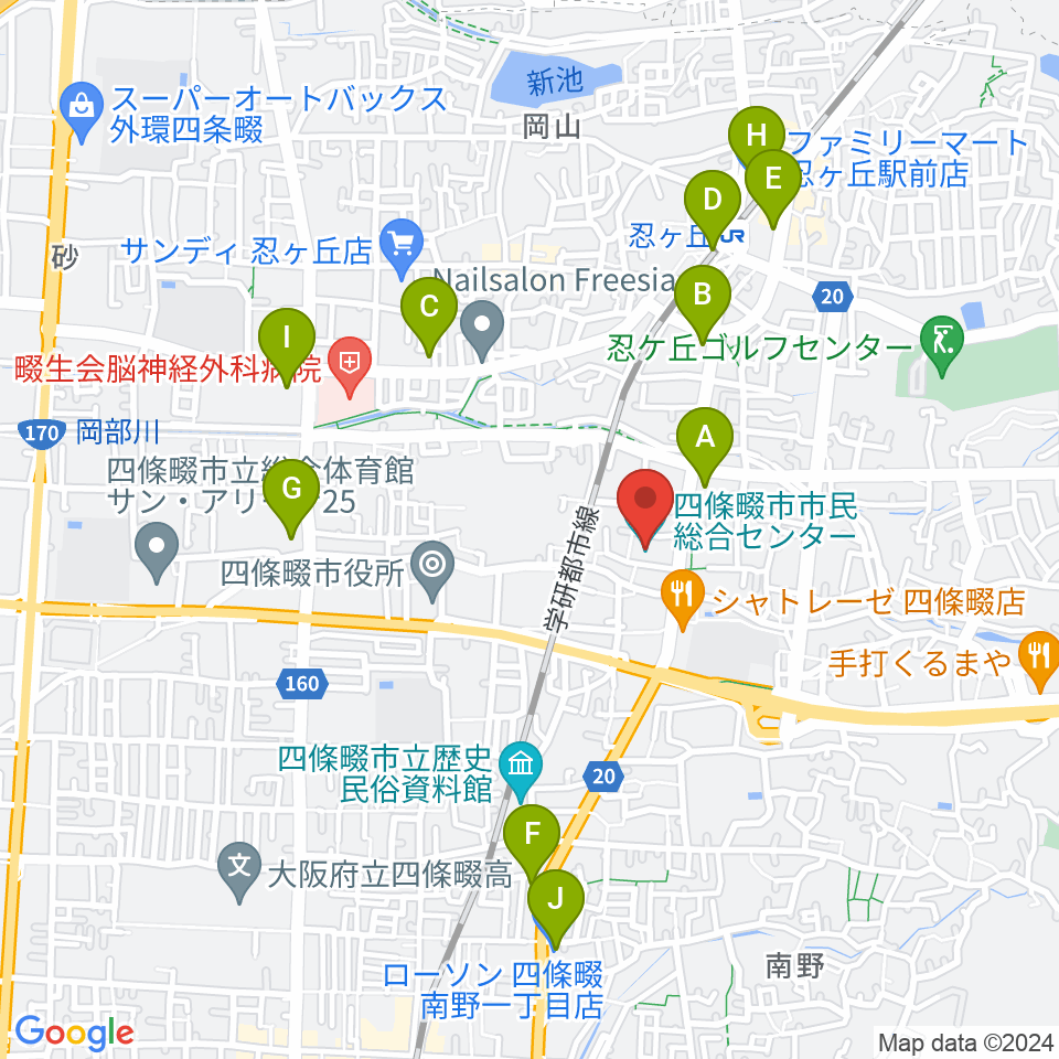 四條畷市市民総合センター周辺のコンビニエンスストア一覧地図