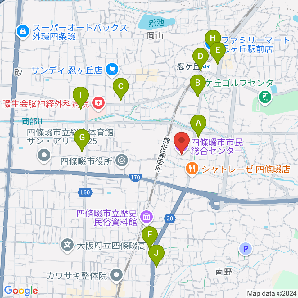 四條畷市市民総合センター周辺のコンビニエンスストア一覧地図