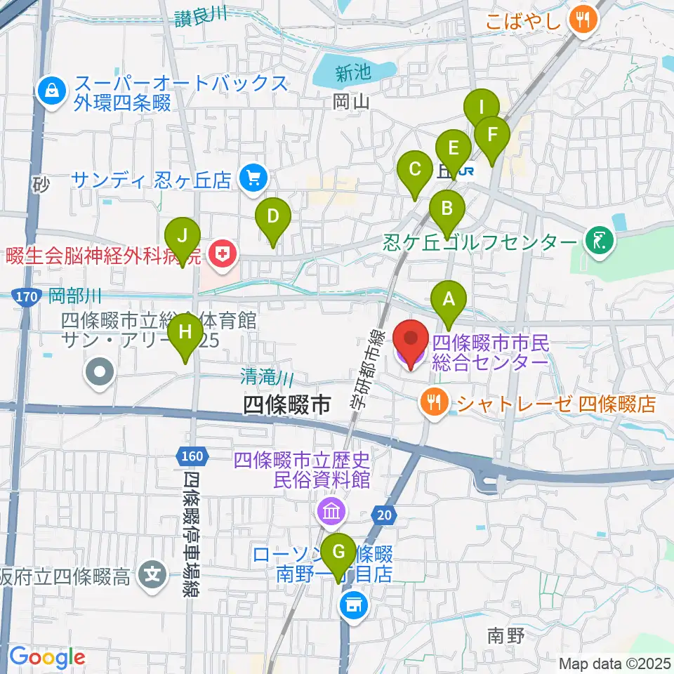 四條畷市市民総合センター周辺のコンビニエンスストア一覧地図