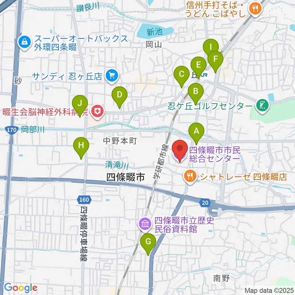 四條畷市市民総合センター周辺のコンビニエンスストア一覧地図