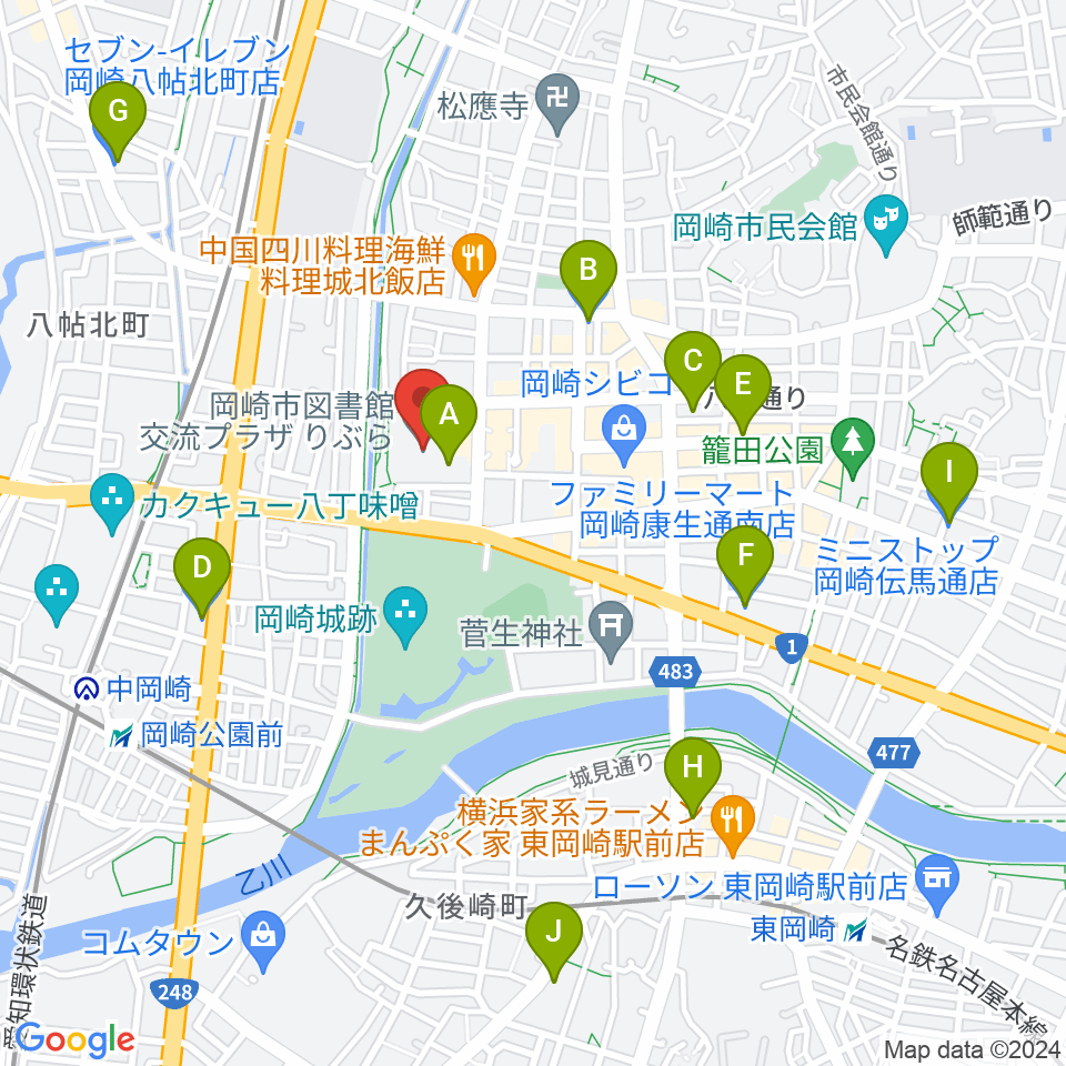 岡崎市図書館交流プラザ りぶら周辺のコンビニエンスストア一覧地図