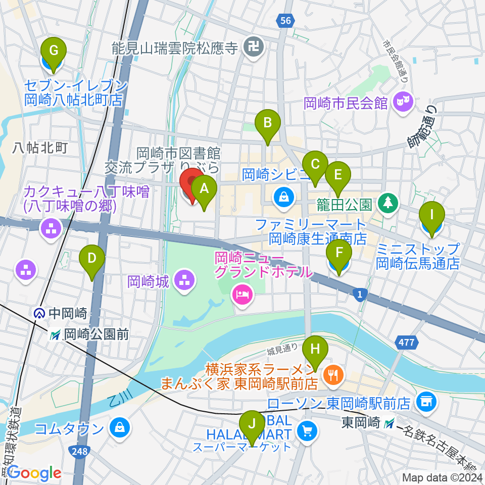 岡崎市図書館交流プラザ りぶら周辺のコンビニエンスストア一覧地図