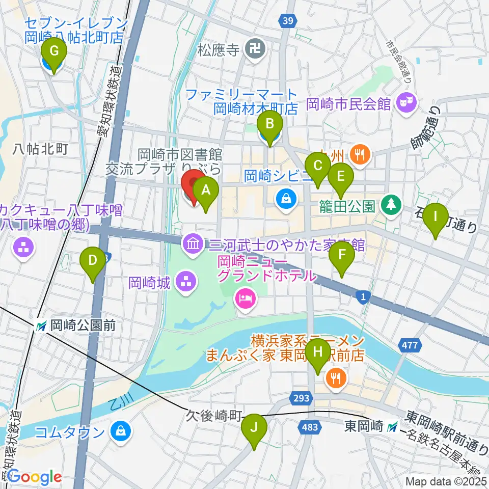 岡崎市図書館交流プラザ りぶら周辺のコンビニエンスストア一覧地図