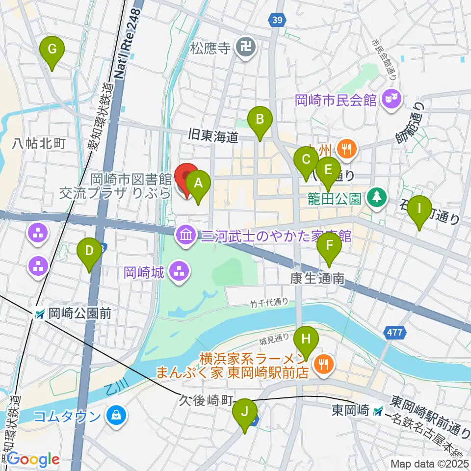 岡崎市図書館交流プラザ りぶら周辺のコンビニエンスストア一覧地図