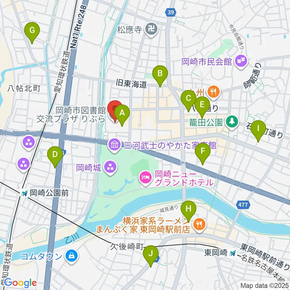 岡崎市図書館交流プラザ りぶら周辺のコンビニエンスストア一覧地図