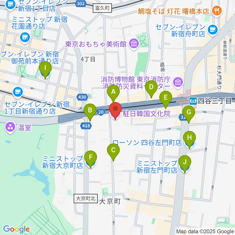韓国文化院ハンマダンホール周辺のコンビニエンスストア一覧地図