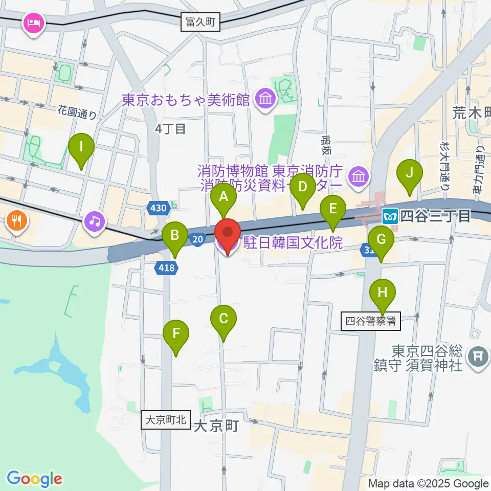 韓国文化院ハンマダンホール周辺のコンビニエンスストア一覧地図