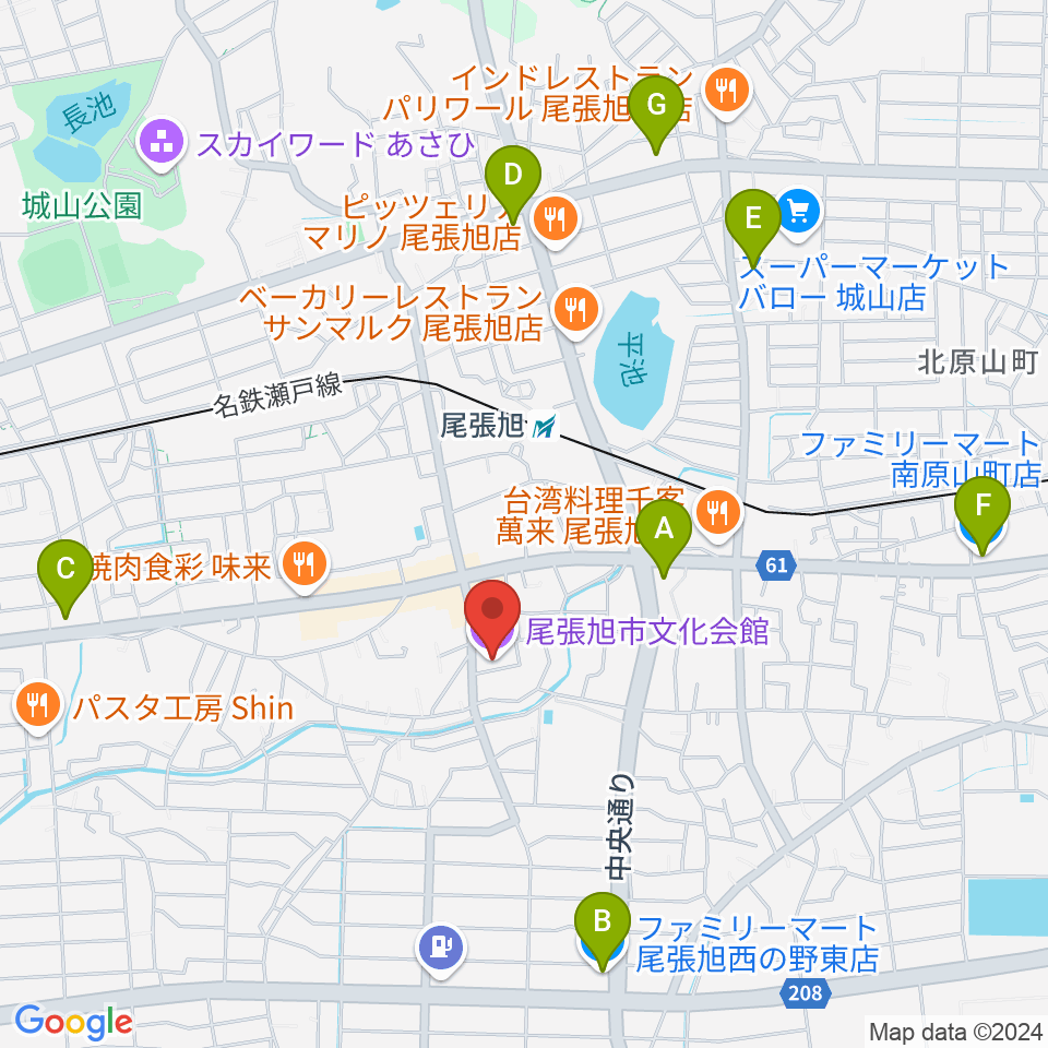 尾張旭市文化会館周辺のコンビニエンスストア一覧地図