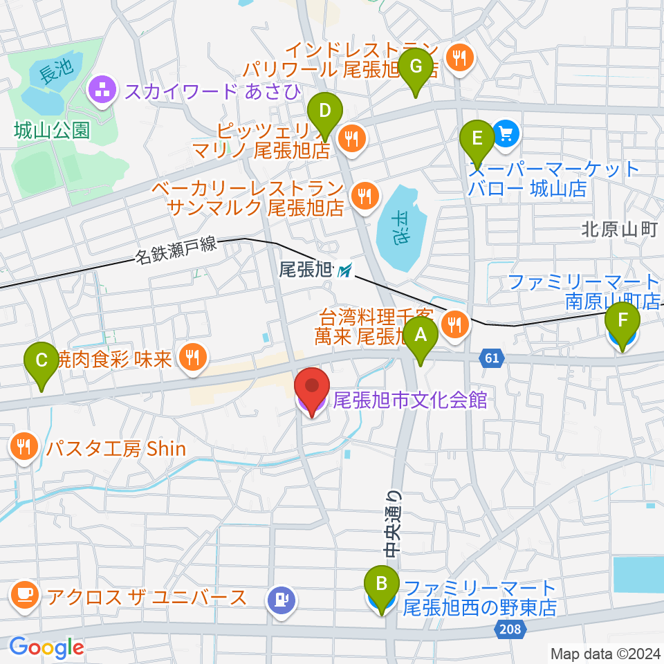 尾張旭市文化会館周辺のコンビニエンスストア一覧地図