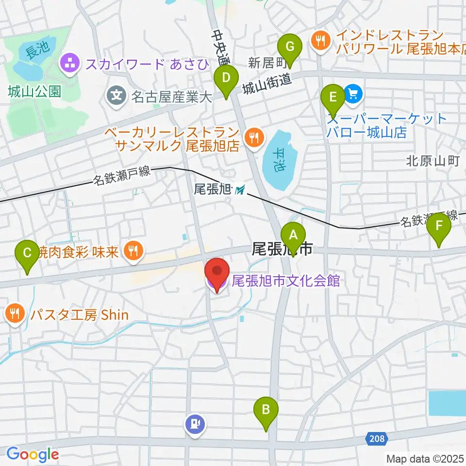 尾張旭市文化会館周辺のコンビニエンスストア一覧地図